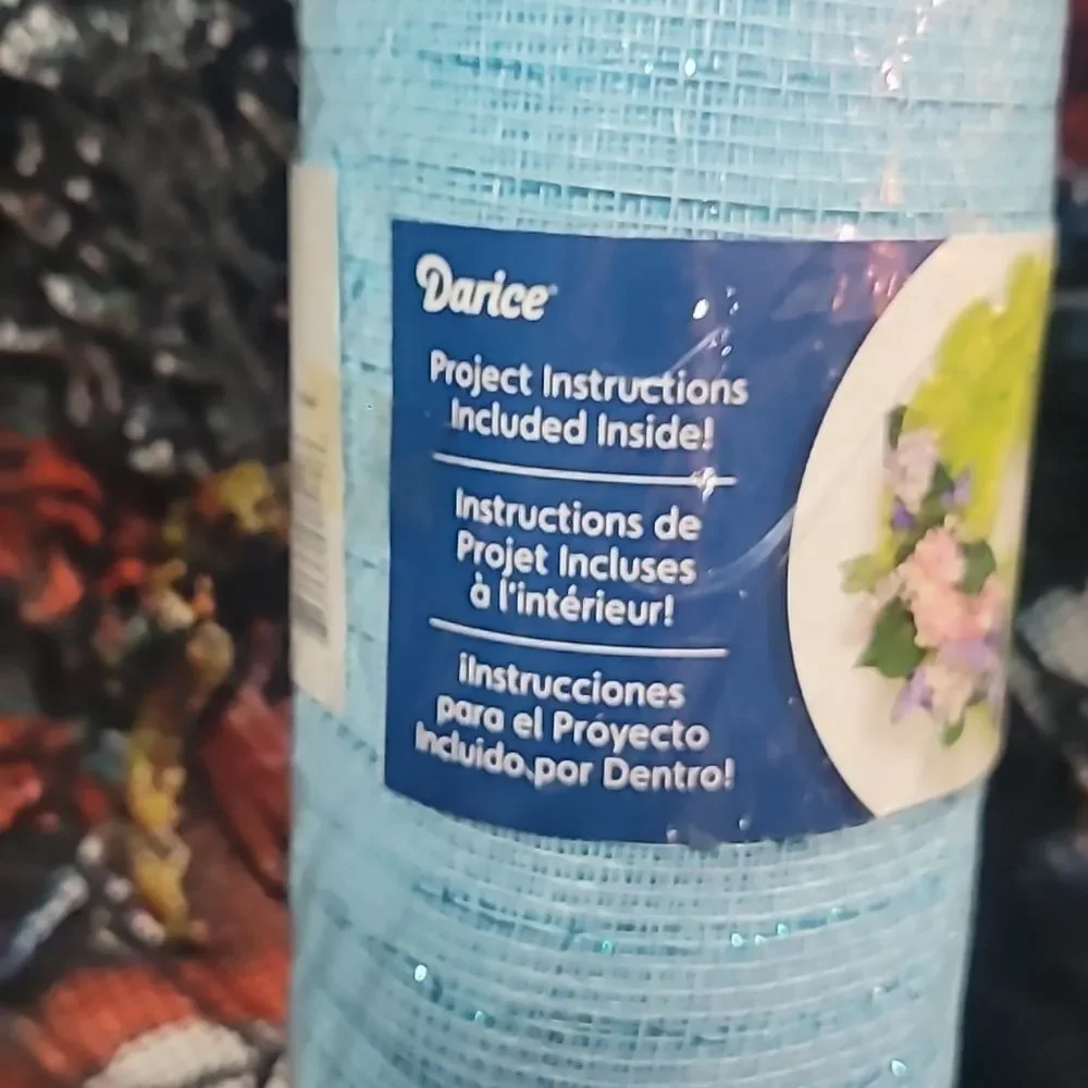 Floral Deco Mesh Roll - Light Blue with Blue Metallic Accents
